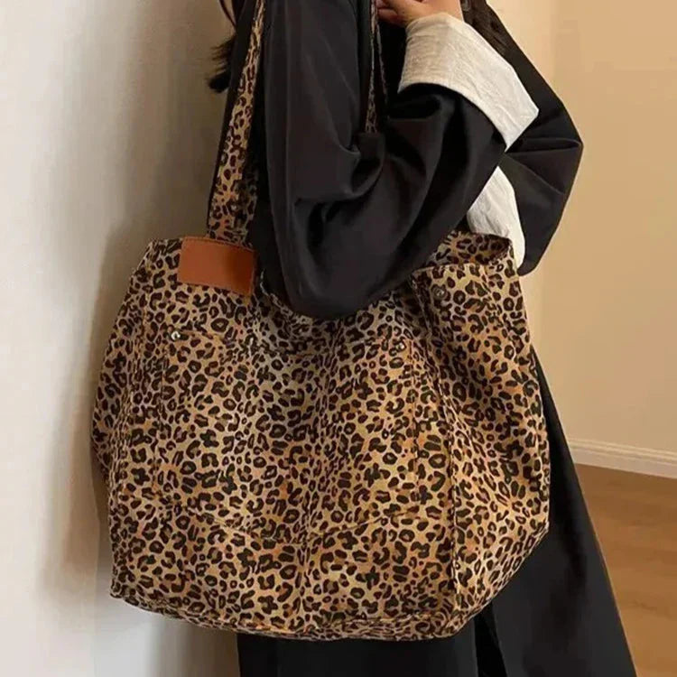 OLIVIA'S STYLISH TOTE BAG IN BROWN – VINTAGE LEOPARD CANVAS