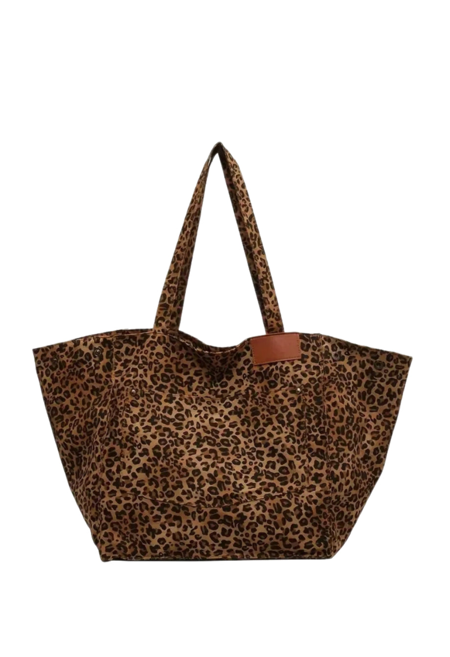 OLIVIA'S STYLISH TOTE BAG IN BROWN – VINTAGE LEOPARD CANVAS
